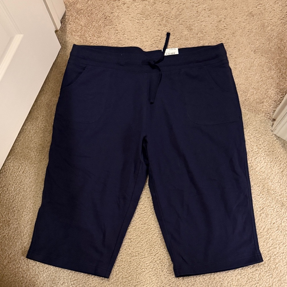 Made 4 Life women Navy blue capris drawstring waist. NWT